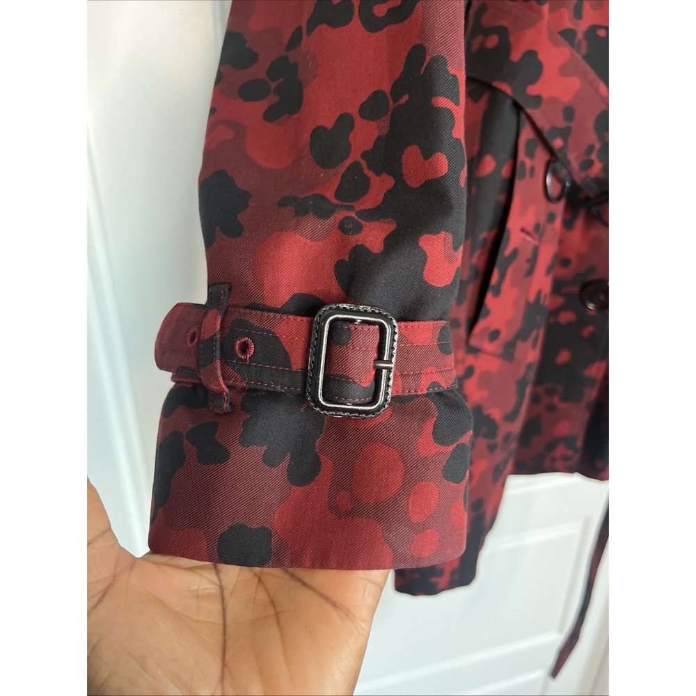 Burberry London Peacoat Double Breasted Cotton Red Black Camouflage 10 Luxury - Picture 12 of 16